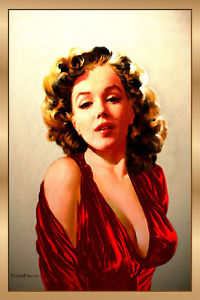 200x300 Marilyn Monroe Red Dress Original Painting Portrait Poster Pin Up - Marilyn Monroe Portrait Painting