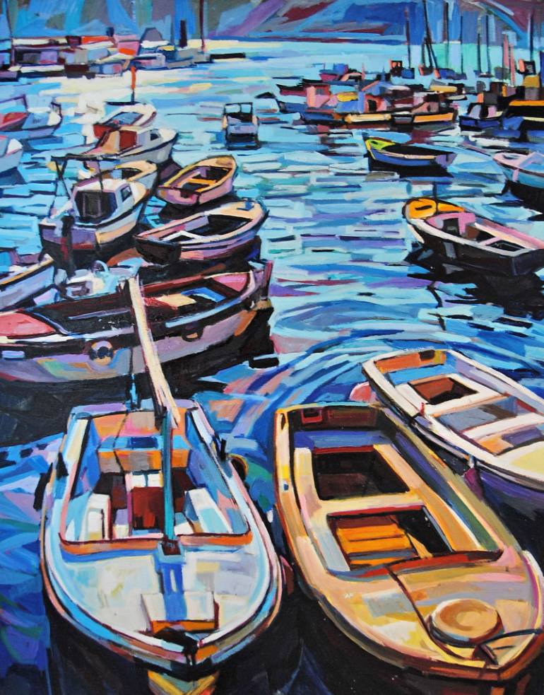 770x983 Saatchi Art Boats In Marina Island Of Hvar ( 90 X 70 Cm - Marina Painting