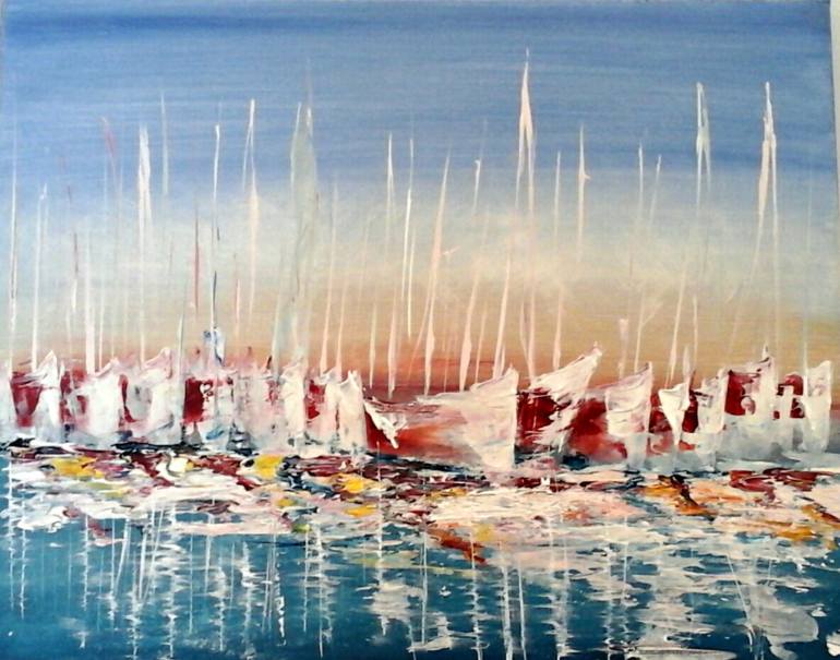 770x605 Saatchi Art Sunset Marina Painting By Tracey Dawes - Marina Painting