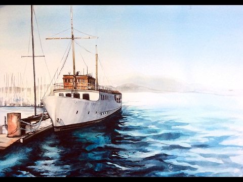 480x360 Watercolor Boat - Marina Painting