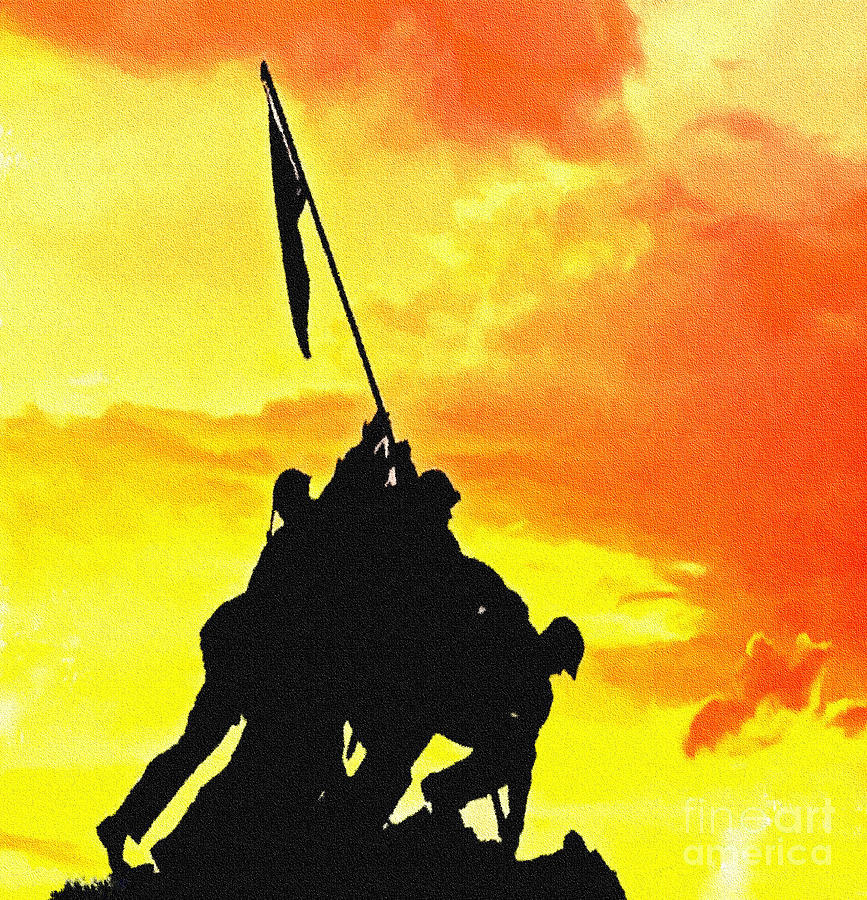 867x900 Marine Iwo Jima Memorial Dc Painting By Bob And Nadine Johnston - Marine Corps Painting