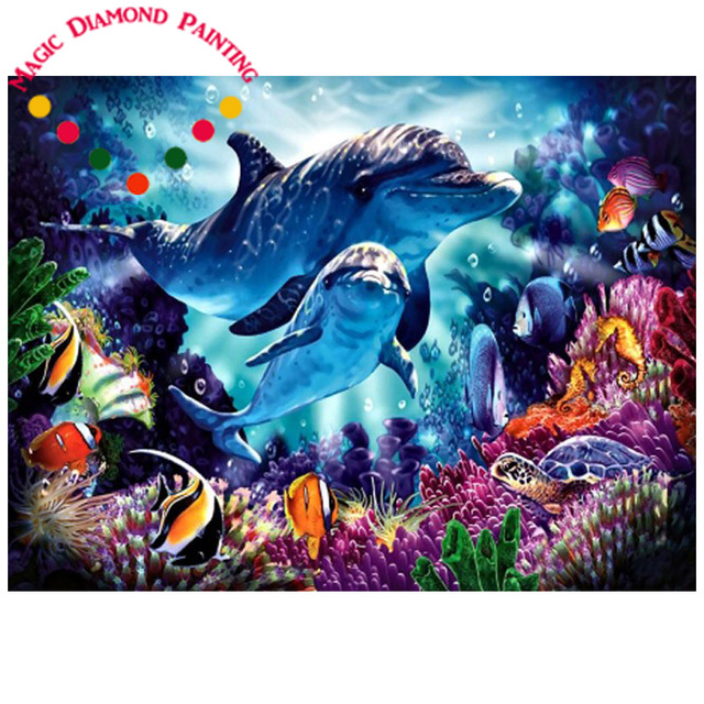 640x640 Magic Diy Square Dolphin Diamond Embroidery Full Diamond Painting - Marine Life Painting