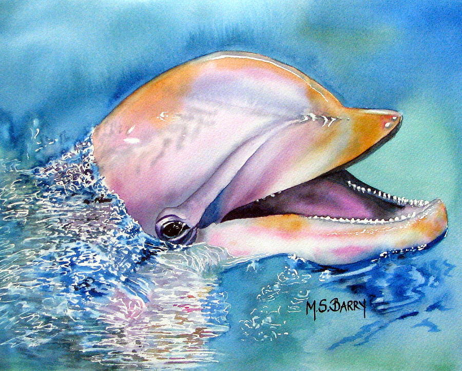 900x723 Dolphin Painting By Maria Barry - Marine Life Painting