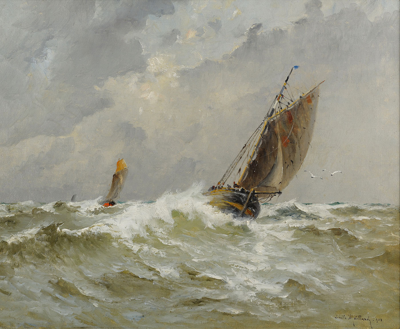 1400x1152 Lot 200 Emile Maillard Oil On Canvas Marine Painting, 1908 - Marine Painting