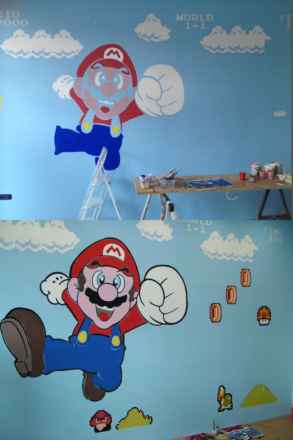 600x900 Super Mario Bros 3d Mural - Mario Bros Painting