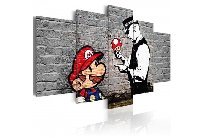 650x440 Canvas Painting Super Mario Mushroom Cop (Banksy) - Mario Canvas Painting
