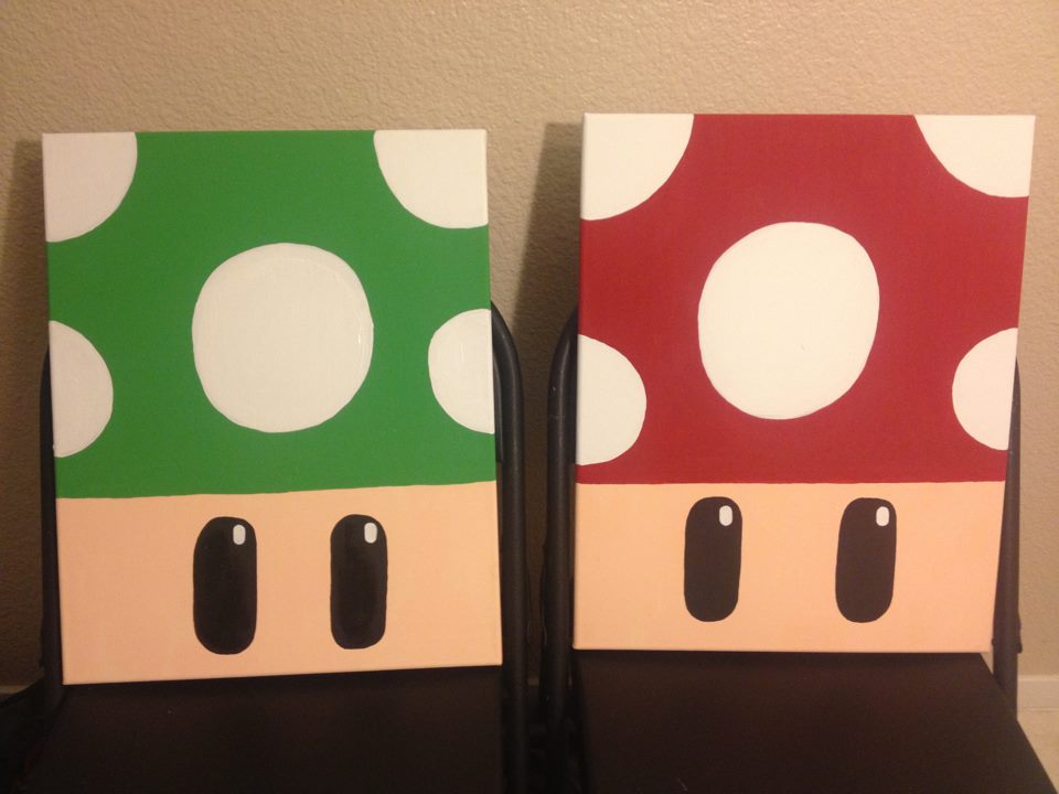 960x720 I Painted The Mushrooms From The Super Mario Games For My Sister'S - Mario Canvas Painting