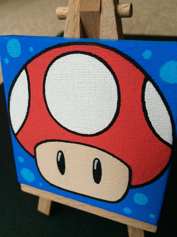 570x760 Mario Mushroom Mini Canvas Original Painting - Mario Canvas Painting