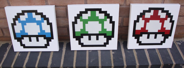 600x222 Mario Mushrooms Stencil And Spray Paint Canvas By Ramart79 - Mario Canvas Painting