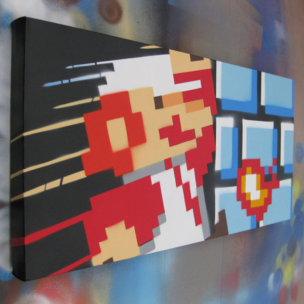 600x600 Super Mario Go Graffiti Pixel Art On Canvas Loaded Pants - Mario Canvas Painting