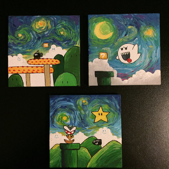 570x570 Super Mario Gogh's Mini Canvas Paintings - Mario Canvas Painting