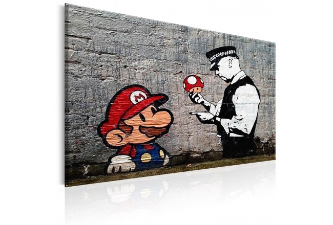 650x440 Canvas Painting Mario And Cop By Banksy - Mario Canvas Painting