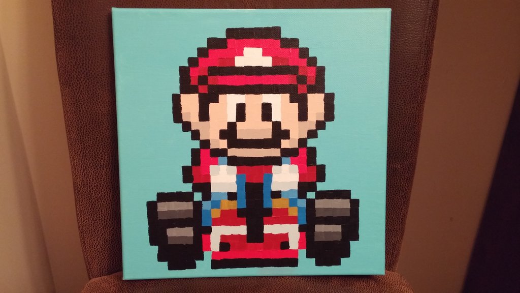 1024x576 Mario In Super Mario Kart Pixel Painting By Pixelpaintinglady - Mario Kart Painting