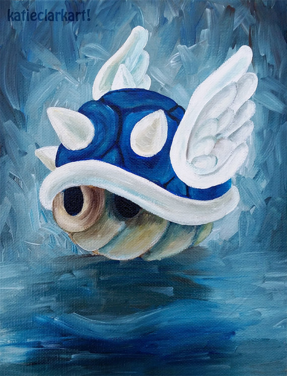 570x746 Blue Shell Art Print Of Original Acrylic Painting Mario - Mario Kart Painting