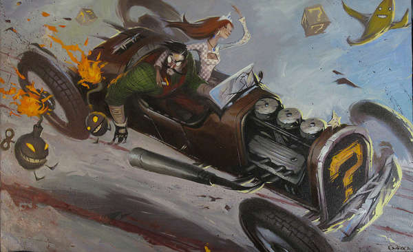 600x366 Retro Video Game Depictions Super Mario Kart - Mario Kart Painting