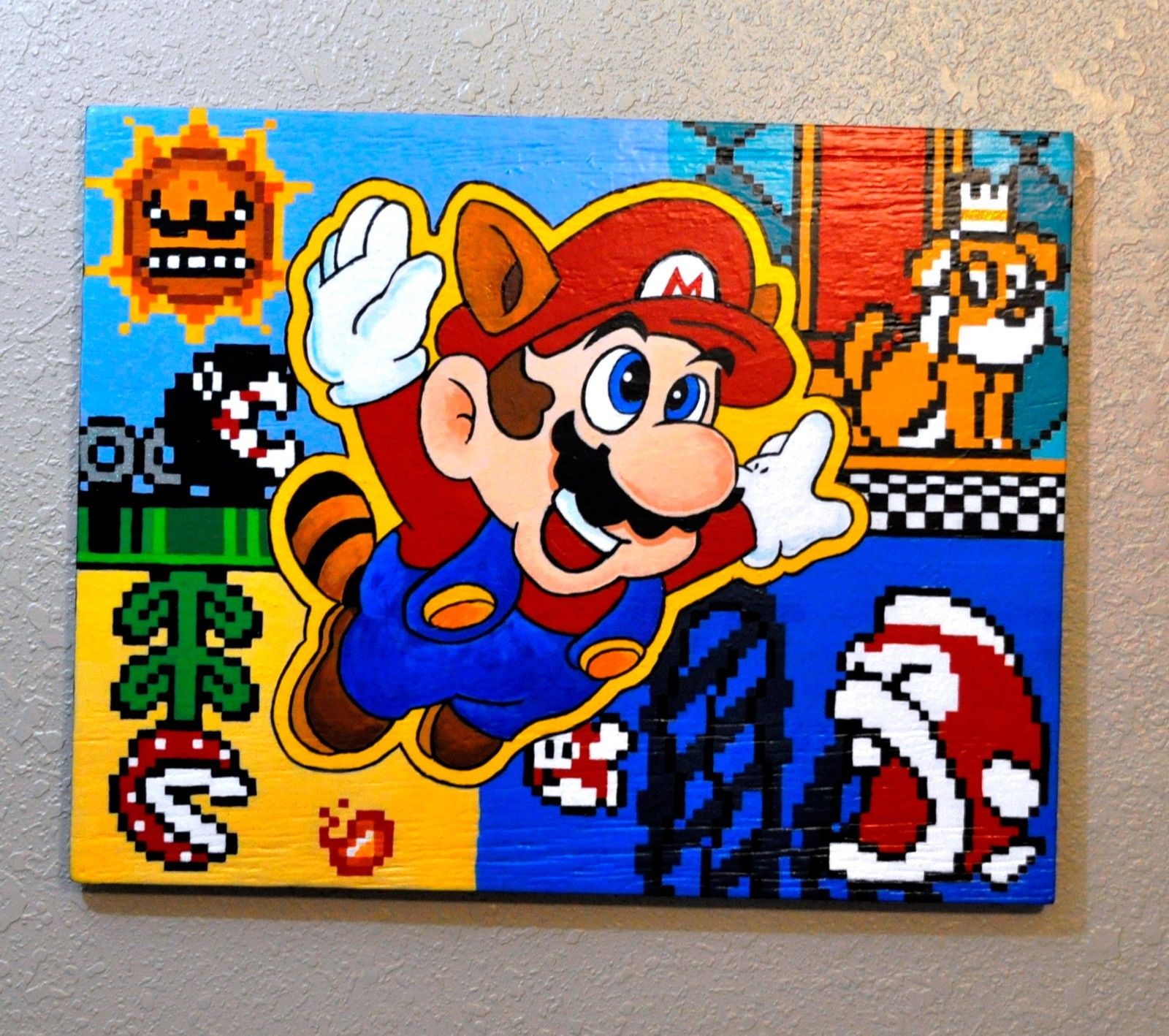 1600x1418 Super Mario Bros 3 Pixel Art Painting One Of A Kind! Hand Painted - Mario Painting