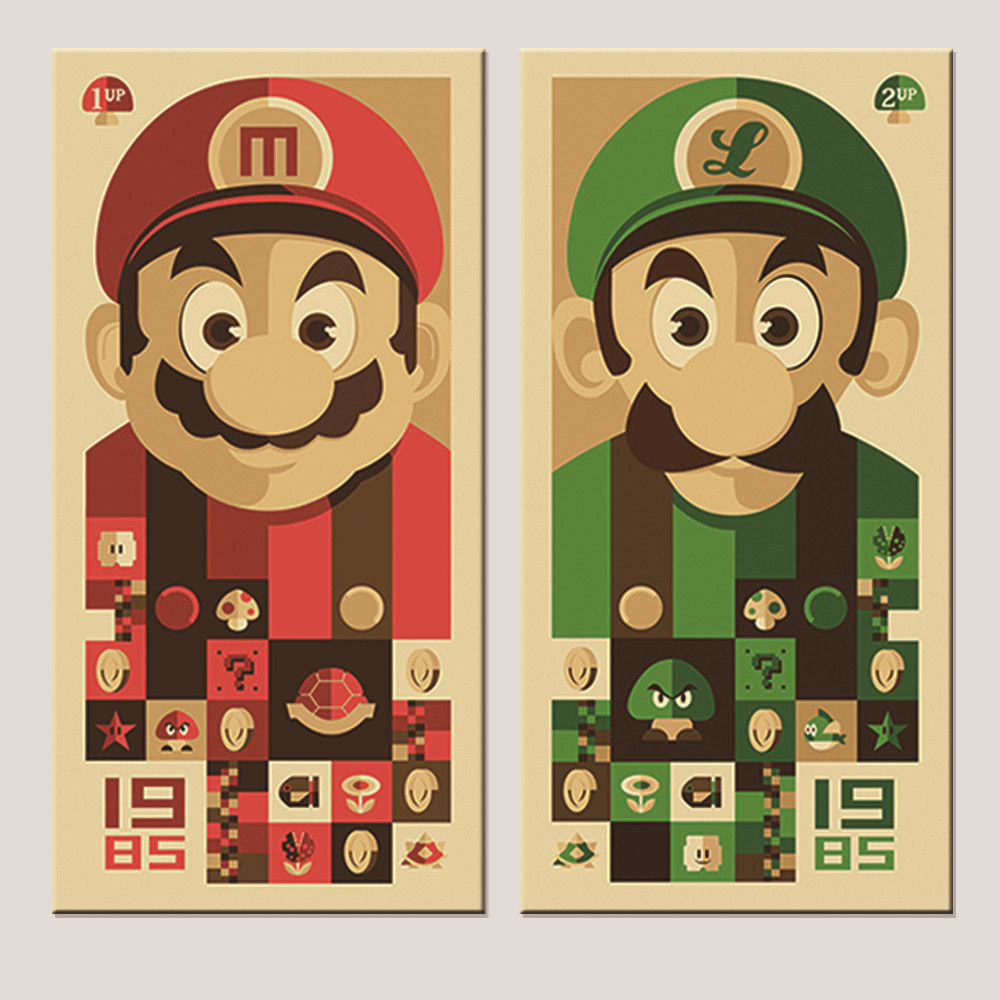 1000x1000 Unframed Mario Bros Canvas Painting Wall Art Cartoon Canvas Print - Mario Painting