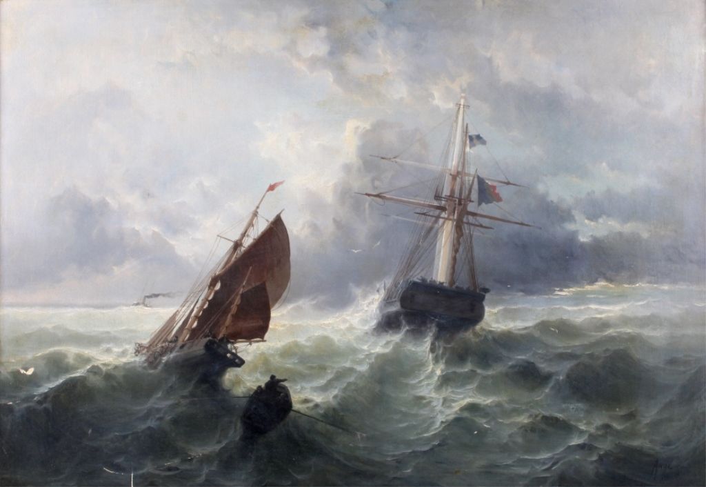 1024x706 Maritime Oil Painting By Paul Ange 19th Century Th - Maritime Painting