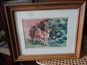 300x225 Brown White Dog Flowers Watercolor Painting Mark Johnson - Mark Johnson Painting