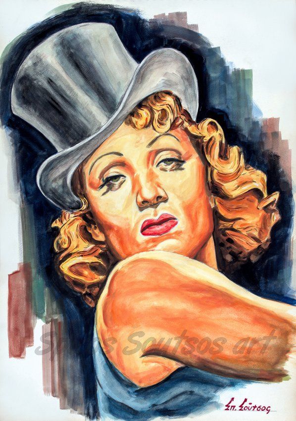 598x850 Marlene Dietrich Portrait Painting, The Blue Angel 1930 Movie - Marlene Dietrich Painting