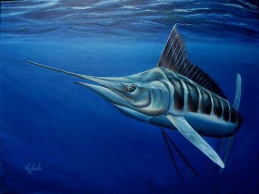 532x400 White Marlin Painting Original Blanca Nyland Art - Marlin Painting