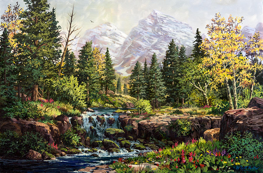 900x592 Maroon Bells Painting By W Scott Fenton - Maroon Bells Painting