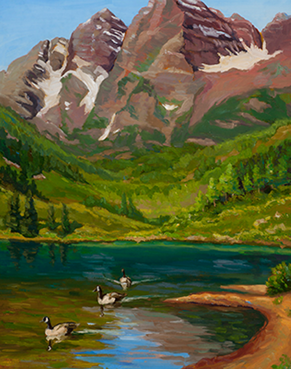 1200x1524 Maroon Bells And Geese - Maroon Bells Painting