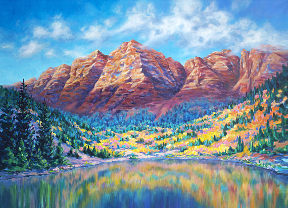 570x413 Original Painting Of Maroon Bells Aspen Colorado - Maroon Bells Painting