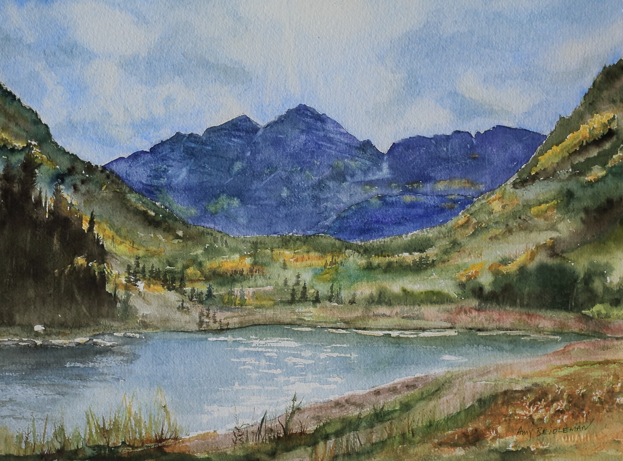 1280x949 Single Watercolor Note Card Maroon Bells Watercolor Art By Amy - Maroon Bells Painting
