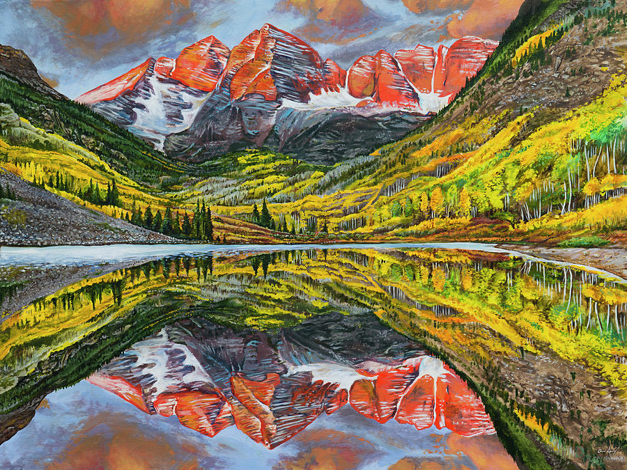 900x675 The Maroon Bells Painting By Aaron Spong - Maroon Bells Painting