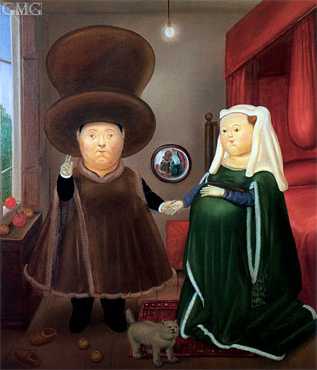 463x539 The Arnolfini Marriage (After Van Eyck) Botero Painting - Marriage Painting