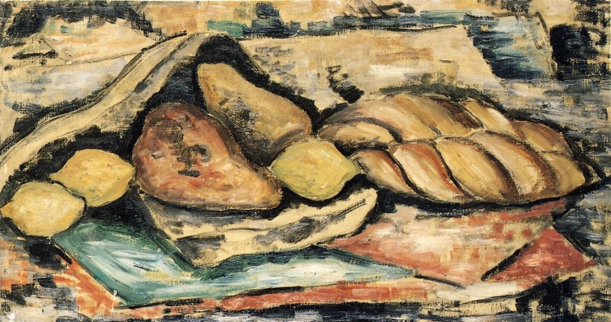 882x465 Still Life With Bread And Fruit Painting Marsden Hartley Oil - Marsden Hartley Painting