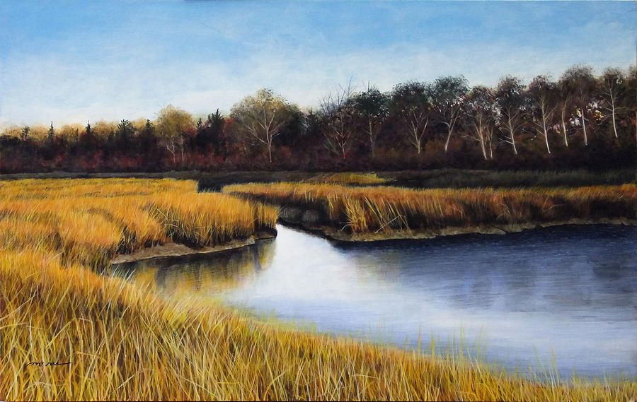 900x569 Salt Marsh Painting By Leo Mcree - Marsh Painting