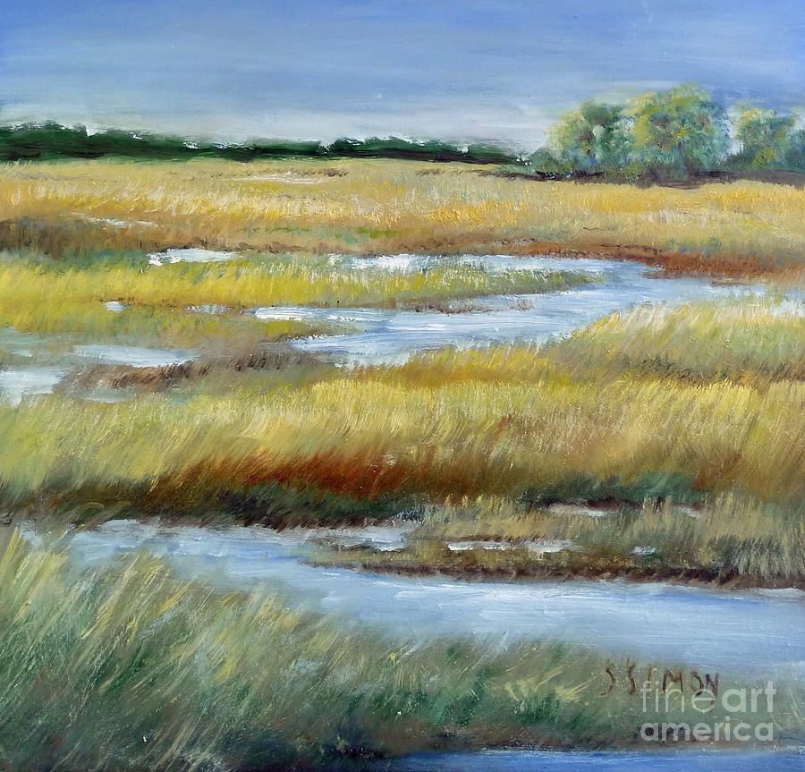 900x863 Salt Marsh Painting By Sally Simon - Marsh Painting