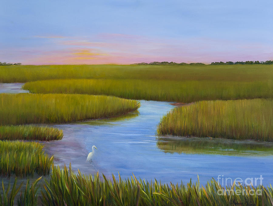 900x678 Marsh At Low Water Painting By Audrey Mcleod - Marsh Painting