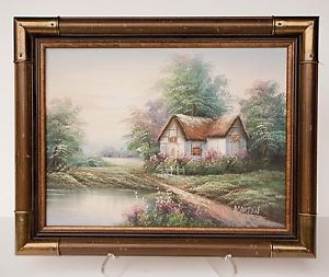 300x253 Robert Kinkade Style Cottage Painting By Marten Oil On Canvas - Marten Painting