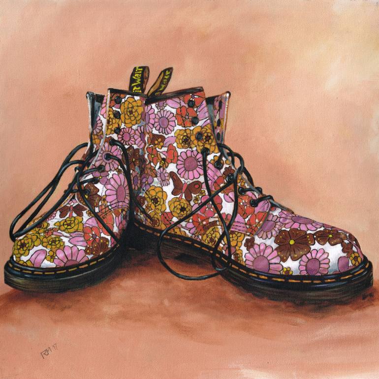 770x770 Saatchi Art A Pair Of Floral Dr Marten Boots Painting By Richard - Marten Painting