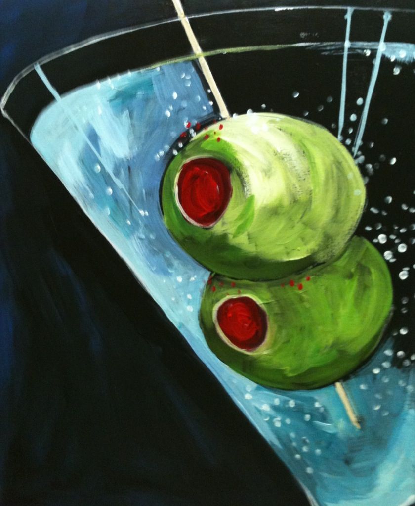 840x1023 Martini Glass With Olives Painting Studio Gallo Blu, St. Charles - Martini Painting
