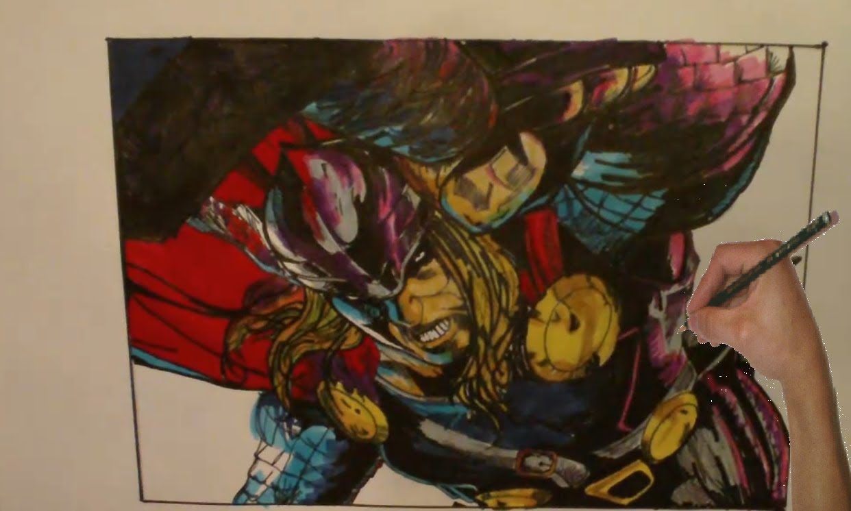 1242x746 Realistic Thor Drawing With Copic Markers - Marvel Comics Painting