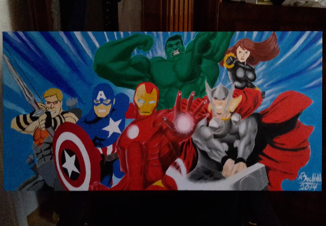 1073x744 Marvel The Avengers Movie Comic Acrylic Painting By Maxbechtold - Marvel Painting