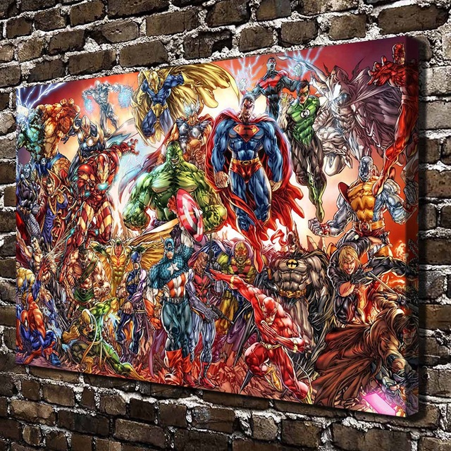 640x640 A3626 Dc Universe And Marvel Comics Cartoon Movie.hd Canvas Print - Marvel Painting