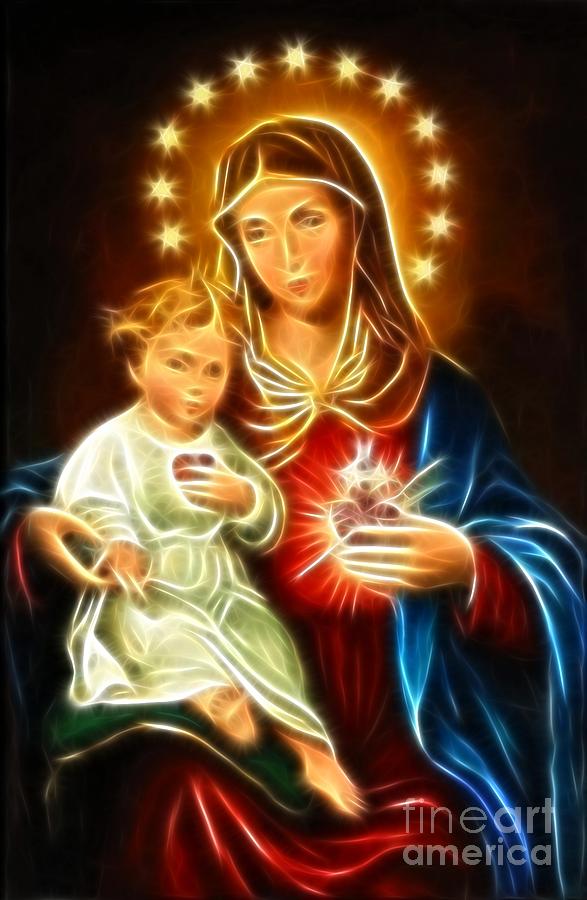 587x900 Virgin Mary And Baby Jesus Sacred Heart Mixed Media By Pamela Johnson - Mary And Baby Jesus Painting