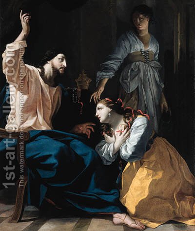 400x473 Christ In The House Of Mary And Martha (After) Simon Vouet - Mary And Martha Painting