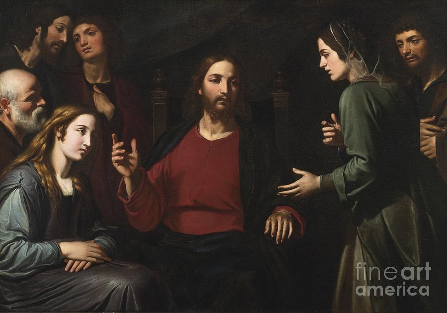 900x630 Christ In The House Of Mary And Martha Painting By Celestial Images - Mary And Martha Painting