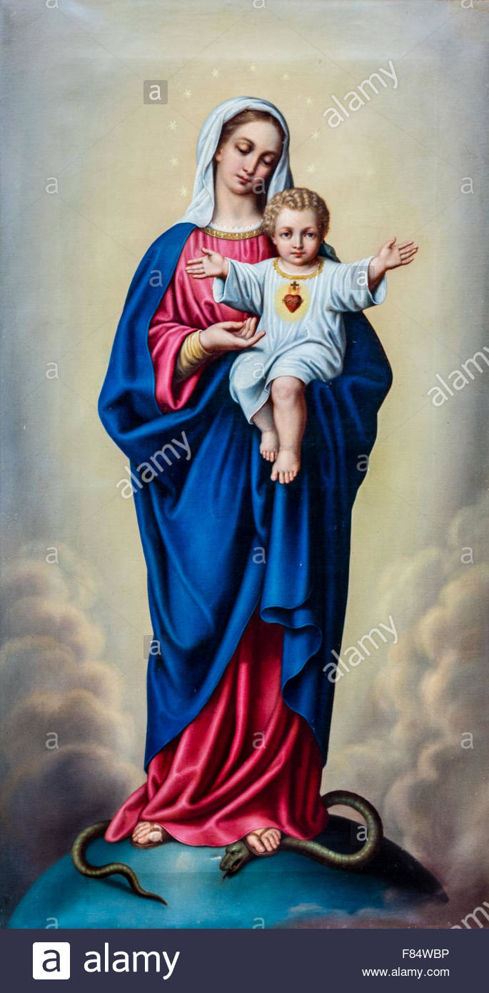 685x1390 Painting Of The Blessed Virgin Mary With Baby Jesus Stock Photo - Mary Holding Baby Jesus Painting