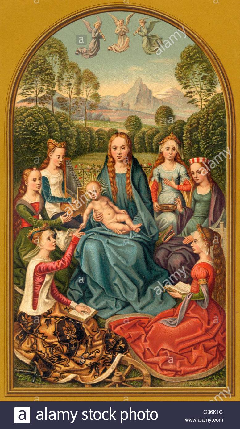 778x1390 The Virgin Mary Holding The Baby Jesus, Surrounded By Female - Mary Holding Baby Jesus Painting