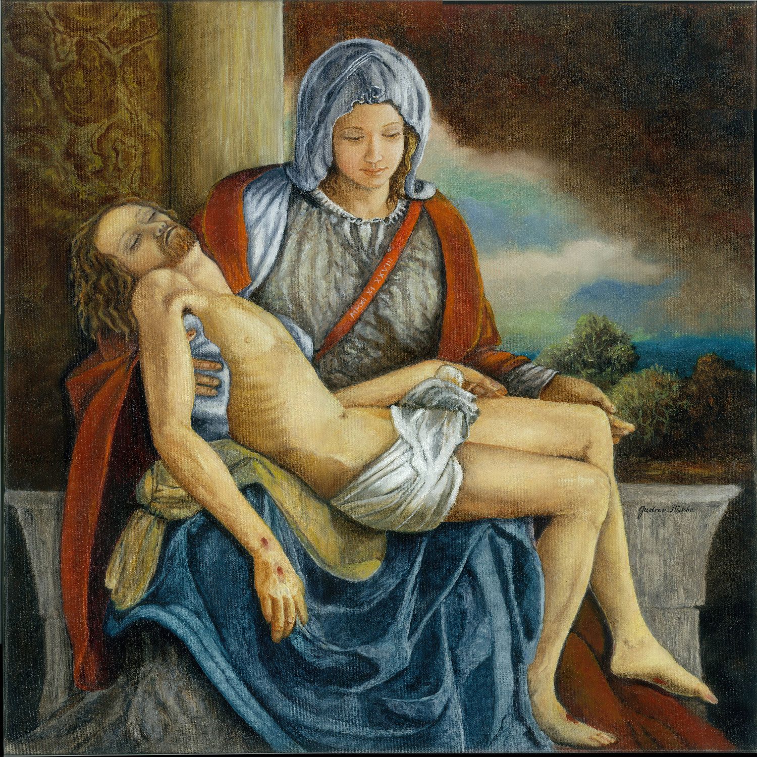 1500x1500 La Pieta Oil On Cavas Religious Painting Mary Holding Jesus - Mary Holding Jesus Painting