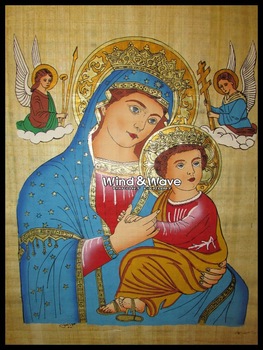 263x350 Coptic Papyrus,saint Mary Holding Jesus Christ - Mary Holding Jesus Painting