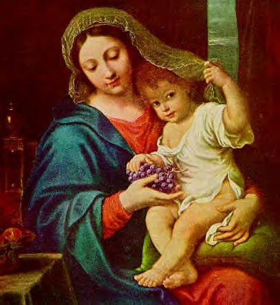 407x444 Mary Feeding Jesus Grapes - Mary Jesus Painting