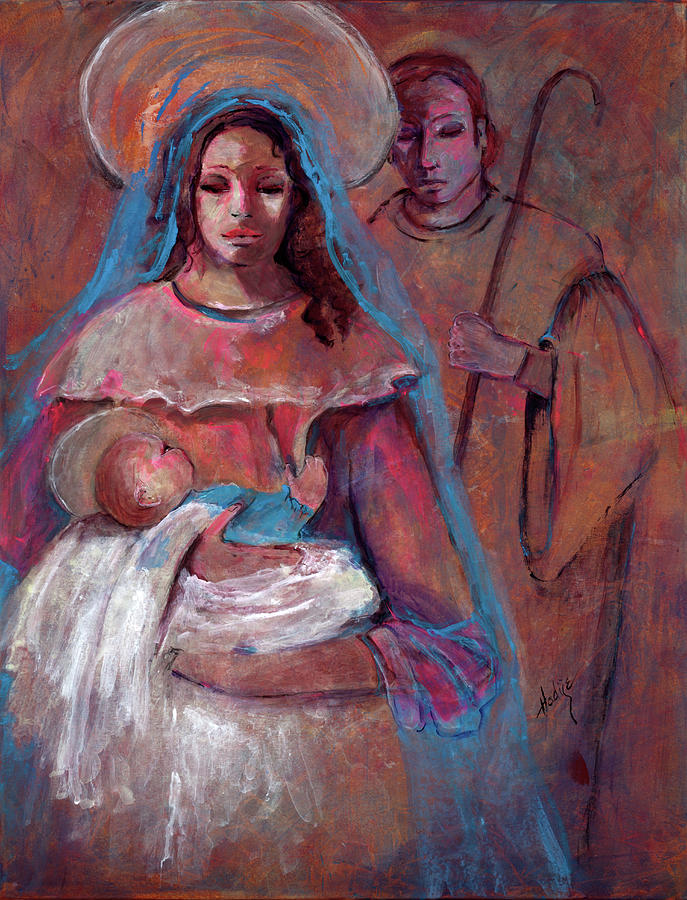 687x900 Mother Mary With Joseph And Jesus Baby Painting By Mary Ducharme - Mary Mother Of Jesus Painting
